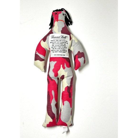 Dammit Doll Stress Reliever 12” Plush Pink Camouflage Voodoo Doll Toy Gift - Picture 1 of 10